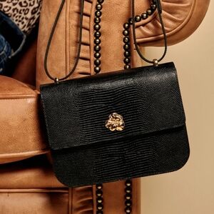 LIKE NEW FAUVETTE PARIS ADÈLE BLACK LIZARD BAG